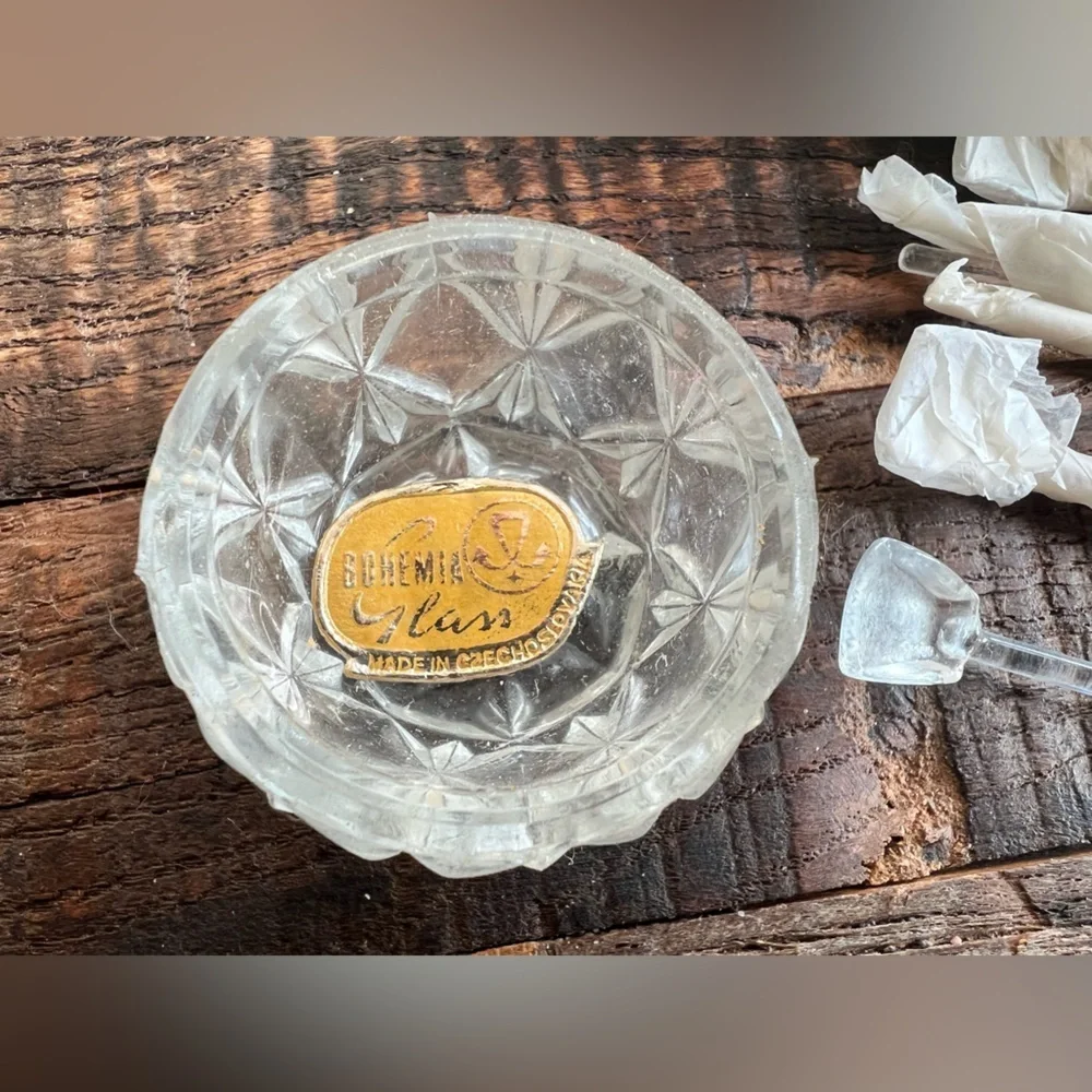 Vintage Bohemia Glass Salt Cellars Set Of 6